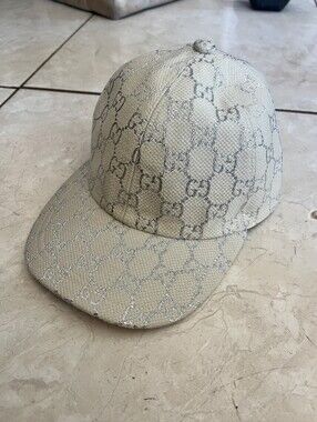 Gucci Monogram Silver Lame Baseball Cap